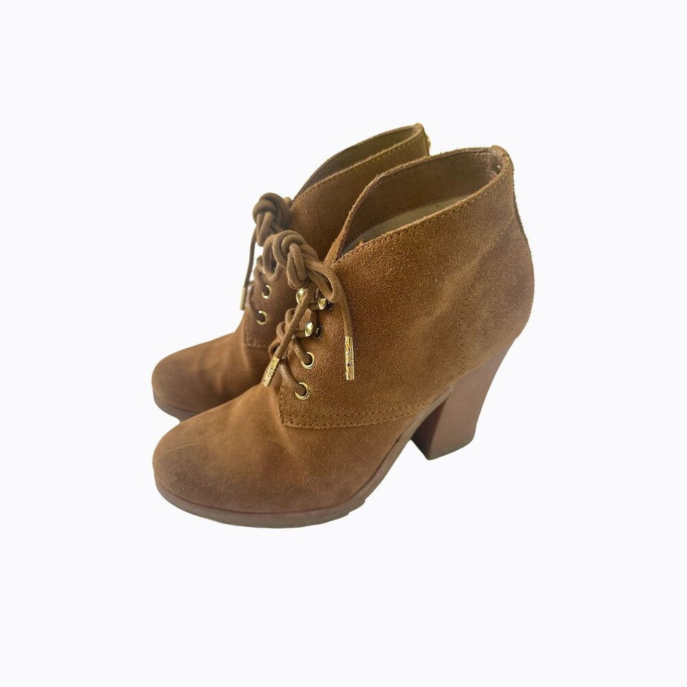 Michael Kors Elliot Suede Leather Bootie Camel 7.5M Block Heel Y2K Urban Grunge